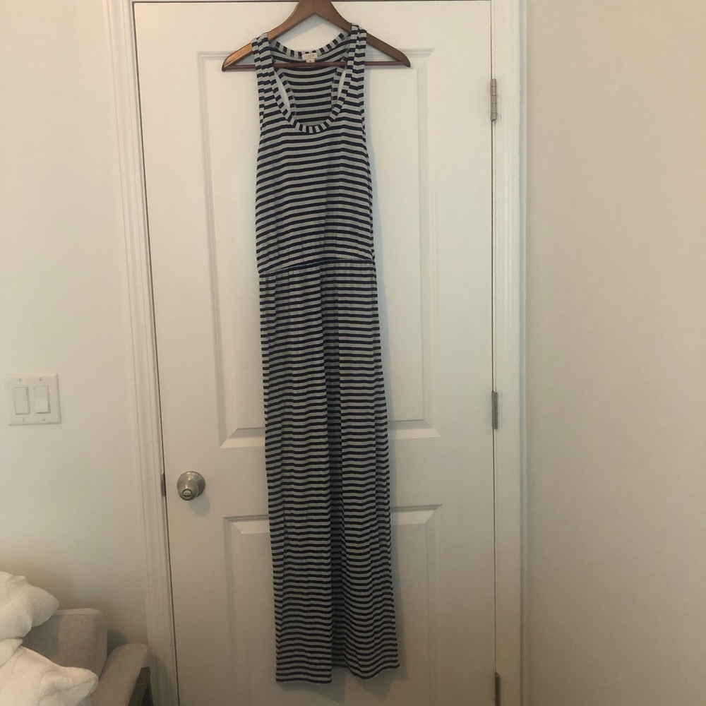 J Crew Womens Stripe Navy White Dress Maxi Size M